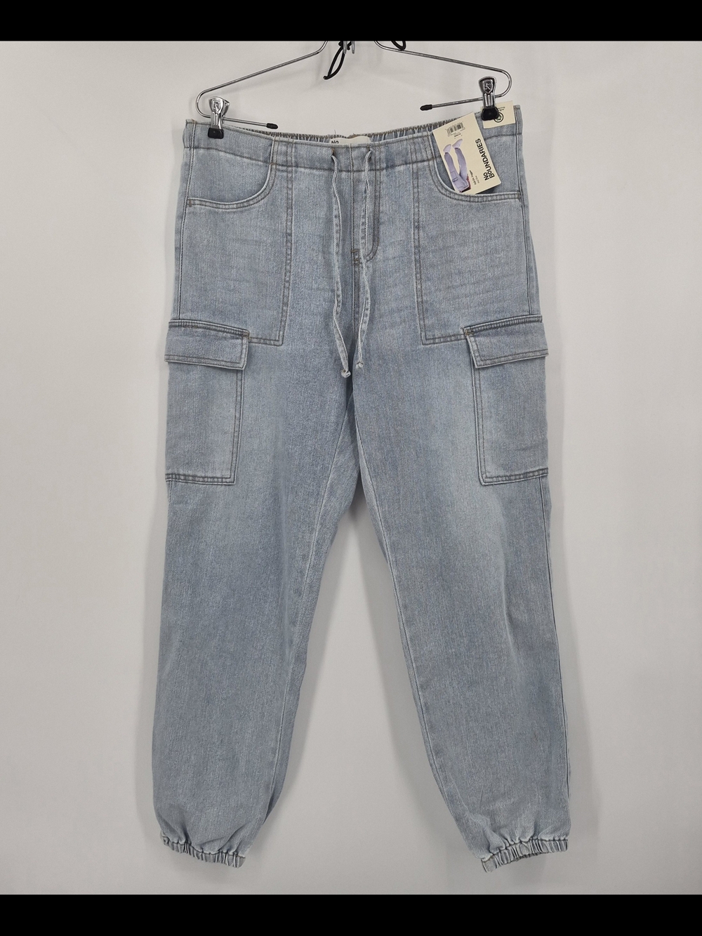 No Boundaries Mid Rise Cargo Jeans Jogger Light Wash Women's Sz L (12-14) NWT
